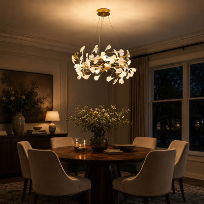 Gingko Chandelier Style E Model A dense round drum 39.4 inch boutique restaurant fine dining hospitality commercial modern french country warm ambient sculptural elegant lifestyle interior