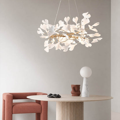 Gingko Chandelier Style E Model A dense round drum 47.2 inch modern french country dining room 8 seat round oak table statement warm ambient sculptural elegant lifestyle interior