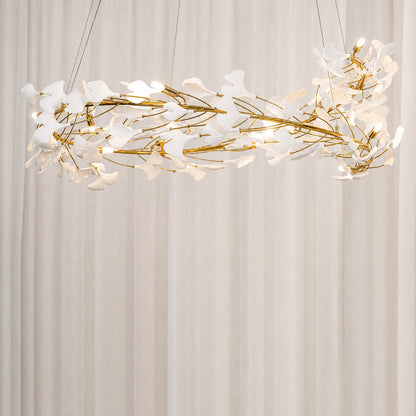 Gingko Chandelier Style E Rose Gold metal frame polished sophisticated warm pink gold finish detail close up architectural french country