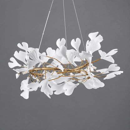 Gingko Chandelier Style E Rose Gold metal frame polished sophisticated warm pink gold finish detail close up architectural french country
