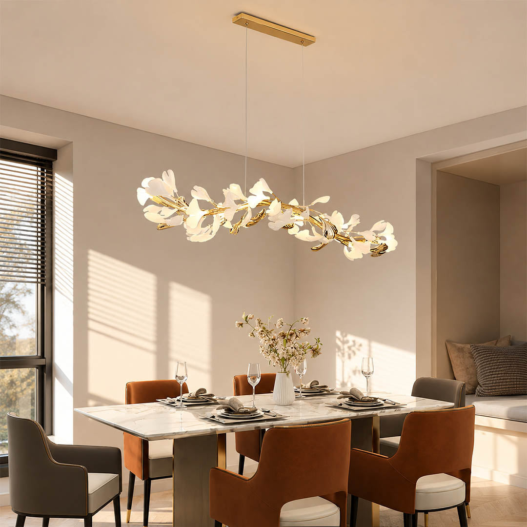 Gingko Chandelier Style E Model A dense round drum 39.4 inch boutique restaurant fine dining hospitality commercial modern french country warm ambient sculptural elegant lifestyle interior