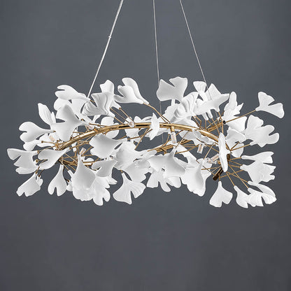 Gingko Chandelier Style E single ceramic hand glazed porcelain ginkgo leaf matte white botanical detail close up craftsmanship french country