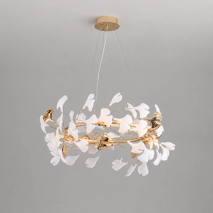 Gingko Chandelier Style E Rose Gold metal frame polished sophisticated warm pink gold finish detail close up architectural french country