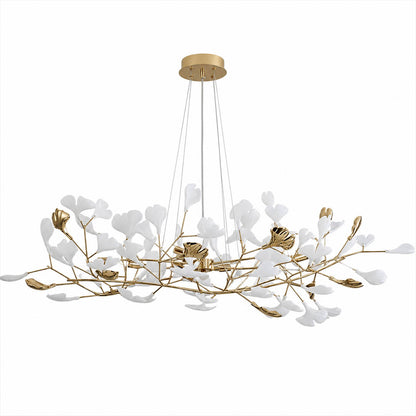 Gingko Chandelier Style F Model C proportional 59.1 inch handcrafted porcelain ginkgo leaves Rose Gold frame ceramic 8 G9 sockets modern mid century statement dining hospitality flagship white background