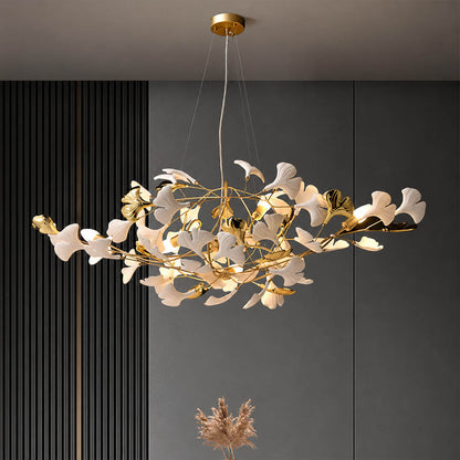 Gingko Chandelier Style F Rose Gold metal frame polished sophisticated warm pink gold finish detail close up architectural