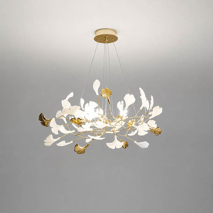 Gingko Chandelier Style F Rose Gold metal frame polished sophisticated warm pink gold finish detail close up architectural