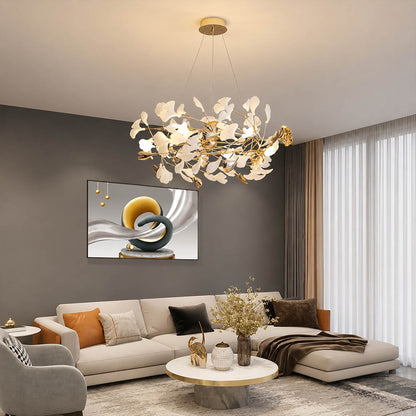 Gingko Chandelier Style F Model B extended 49.2 inch boutique restaurant long dining table hospitality commercial mid century modern warm ambient sculptural botanical lifestyle interior