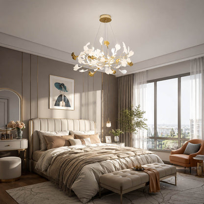 Gingko Chandelier Style F Model D narrow 39.4 inch modern primary bedroom sculptural bedside statement mid century warm ambient botanical lifestyle interior