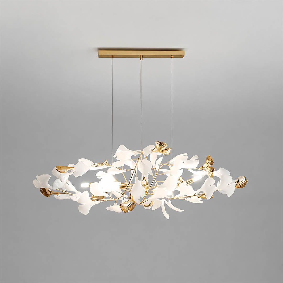 Gingko Chandelier Style F Rose Gold metal frame polished sophisticated warm pink gold finish detail close up architectural