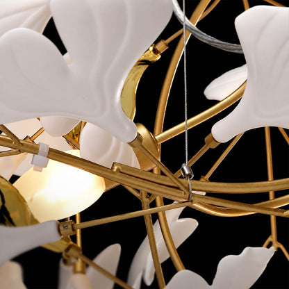 Gingko Chandelier Style F Rose Gold metal frame polished sophisticated warm pink gold finish detail close up architectural