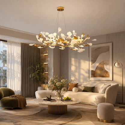Gingko Chandelier Style F Model A cube 31.5 inch modern residential dining room 6 seat walnut table statement mid century warm ambient sculptural elegant lifestyle interior