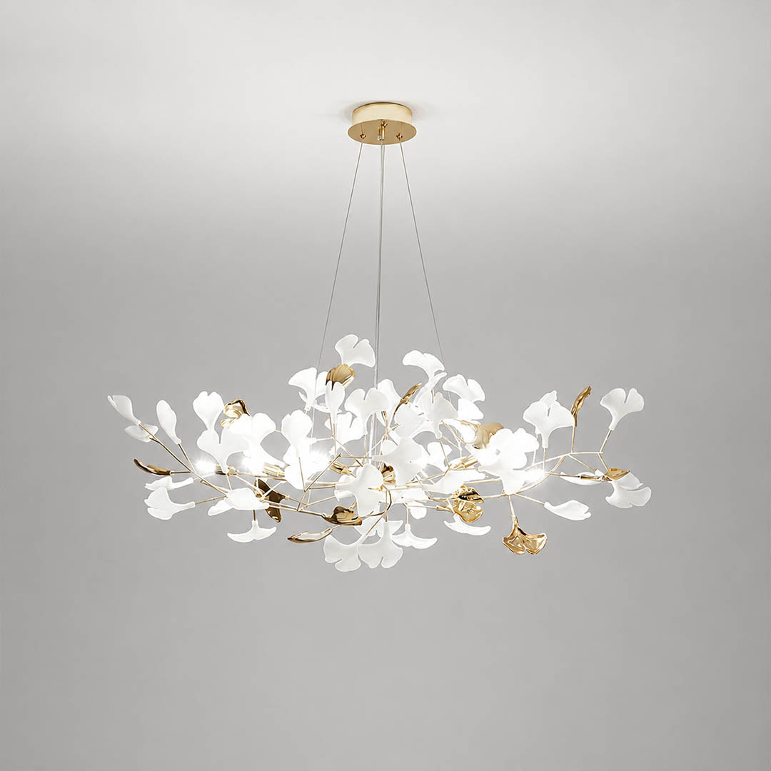 Gingko Chandelier Style F hand glazed porcelain flawless glossy finish consistent artisan craftsmanship detail close up premium