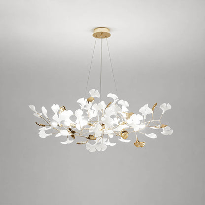 Gingko Chandelier Style F hand glazed porcelain flawless glossy finish consistent artisan craftsmanship detail close up premium