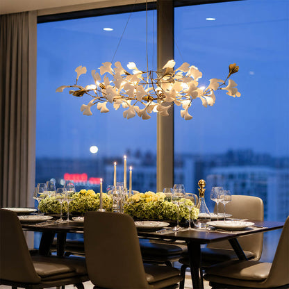 Gingko Chandelier Style F Model B extended 49.2 inch boutique restaurant long dining table hospitality commercial mid century modern warm ambient sculptural botanical lifestyle interior