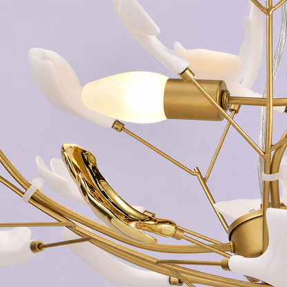 Gingko Chandelier Style F patient handcrafted individual porcelain leaves artisan atelier detail close up authentic