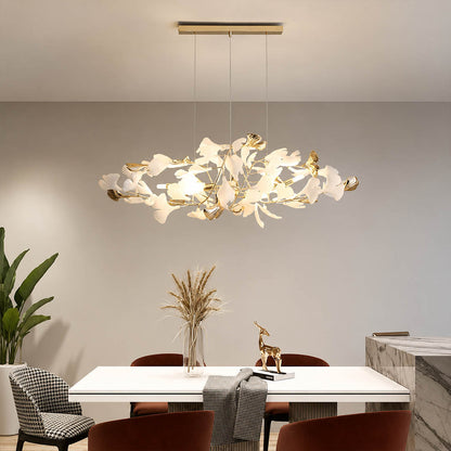 Gingko Chandelier Style F Model A cube 31.5 inch modern residential dining room 6 seat walnut table statement mid century warm ambient sculptural elegant lifestyle interior