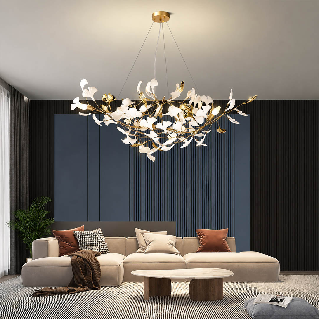 Gingko Chandelier Style F Model D narrow 39.4 inch modern primary bedroom sculptural bedside statement mid century warm ambient botanical lifestyle interior