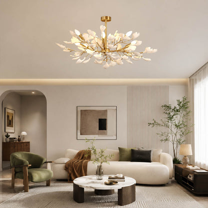 Gingko Chandelier Style G round drum Model B deeper 33.5 inch modern living room seating group statement mid century warm ambient sculptural botanical lifestyle interior