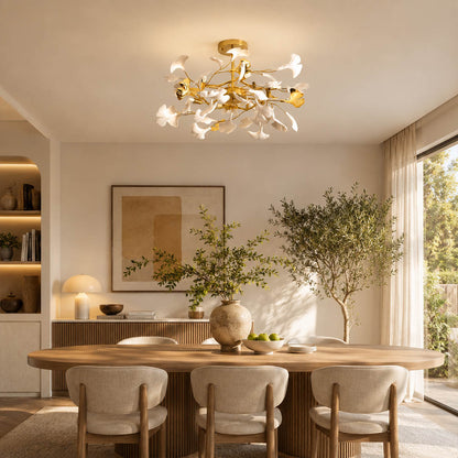 Gingko Chandelier Style G round drum Model A 39.4 inch boutique restaurant round dining table hospitality commercial mid century modern warm ambient sculptural botanical lifestyle interior