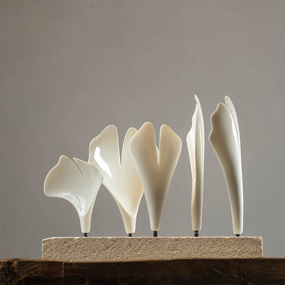 Gingko Chandelier Style G round drum top down view aerial perspective ceramic ginkgo leaves radial pattern porcelain botanical detail architectural close up