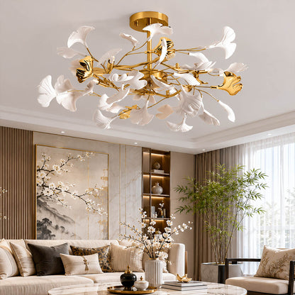 Gingko Chandelier Style G round drum Model B deeper 33.5 inch modern living room seating group statement mid century warm ambient sculptural botanical lifestyle interior