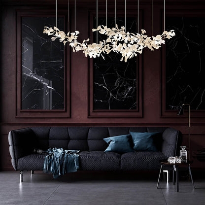 Gingko Chandelier Style H rectangular 118.1 inch music room grand piano living statement mid century modern sculptural botanical warm ambient lifestyle interior