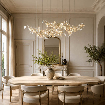 Gingko Chandelier Style H rectangular 118.1 inch fine dining restaurant private dining 12 seat hospitality commercial mid century modern warm ambient botanical lifestyle interior