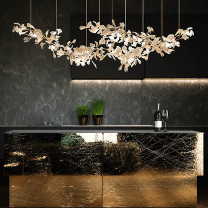 Gingko Chandelier Style H rectangular 98.4 inch home bar counter marble wood mid century modern warm ambient sculptural lifestyle interior