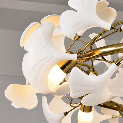 Gingko Chandelier Style H Rose Gold metal frame polished sophisticated warm pink gold finish detail close up architectural