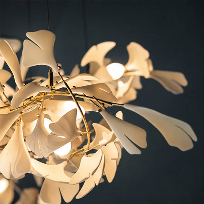 Gingko Chandelier Style H side profile view Width 25.6 inch dimensional rectangular volume architectural sculptural silhouette detail close up