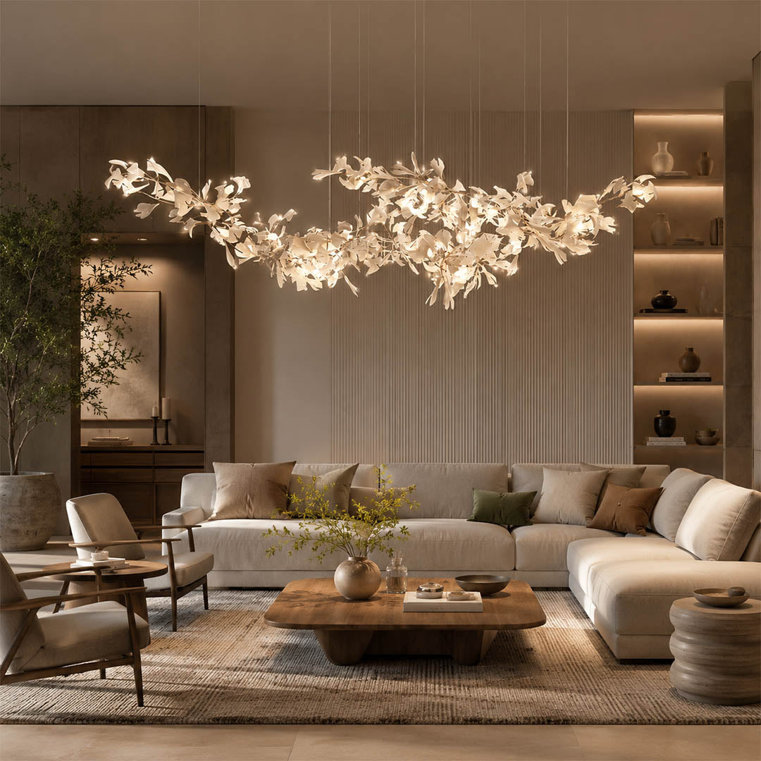 Gingko Chandelier Style H rectangular 118.1 inch executive corporate conference room long table boardroom mid century modern architectural sculptural botanical warm ambient lifestyle interior