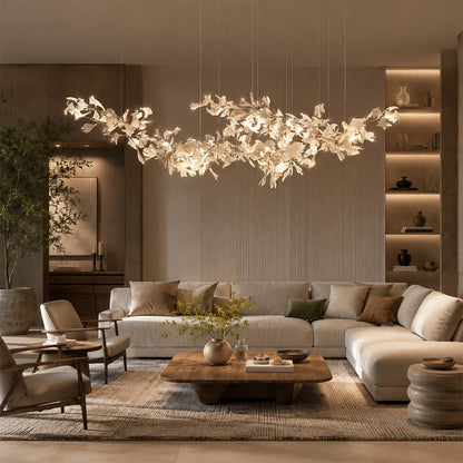 Gingko Chandelier Style H rectangular 118.1 inch executive corporate conference room long table boardroom mid century modern architectural sculptural botanical warm ambient lifestyle interior
