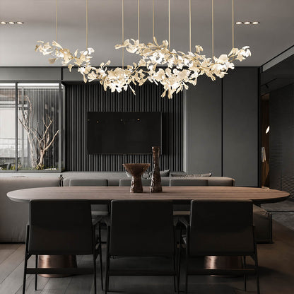 Gingko Chandelier Style H rectangular 98.4 inch modern formal dining room 10 seat long walnut table statement mid century warm ambient sculptural elegant lifestyle interior