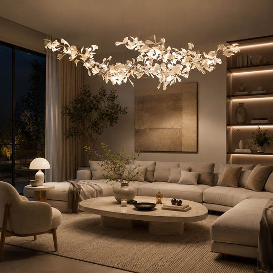 Gingko Chandelier Style H rectangular 118.1 inch executive corporate conference room long table boardroom mid century modern architectural sculptural botanical warm ambient lifestyle interior