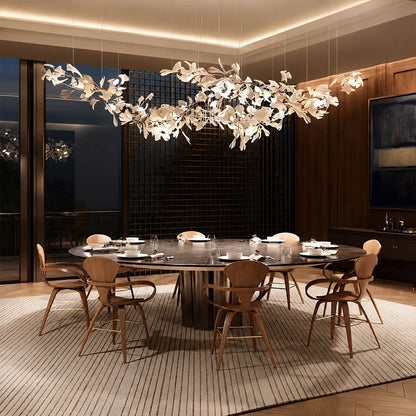 Gingko Chandelier Style H rectangular 118.1 inch fine dining restaurant private dining 12 seat hospitality commercial mid century modern warm ambient botanical lifestyle interior