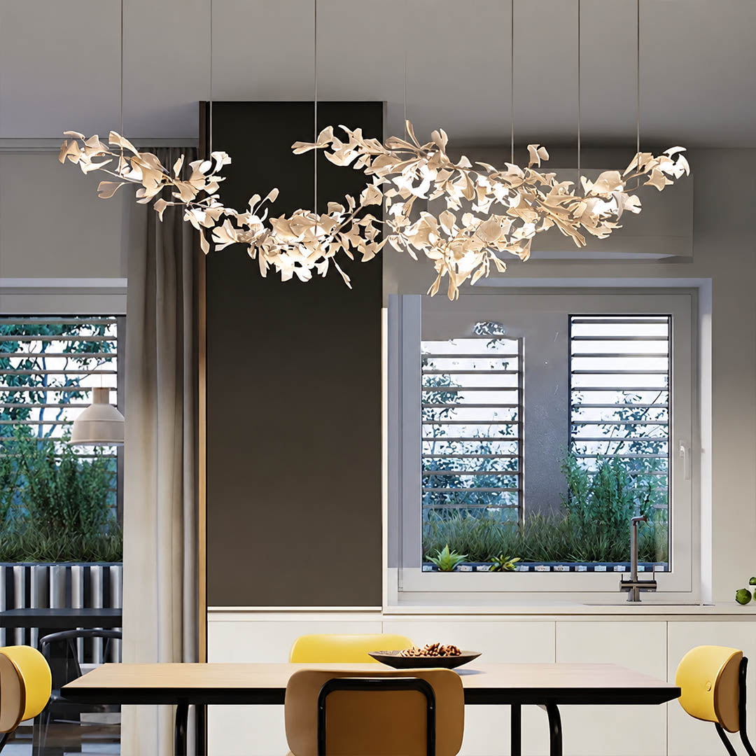 Gingko Chandelier Style H rectangular 118.1 inch fine dining restaurant private dining 12 seat hospitality commercial mid century modern warm ambient botanical lifestyle interior