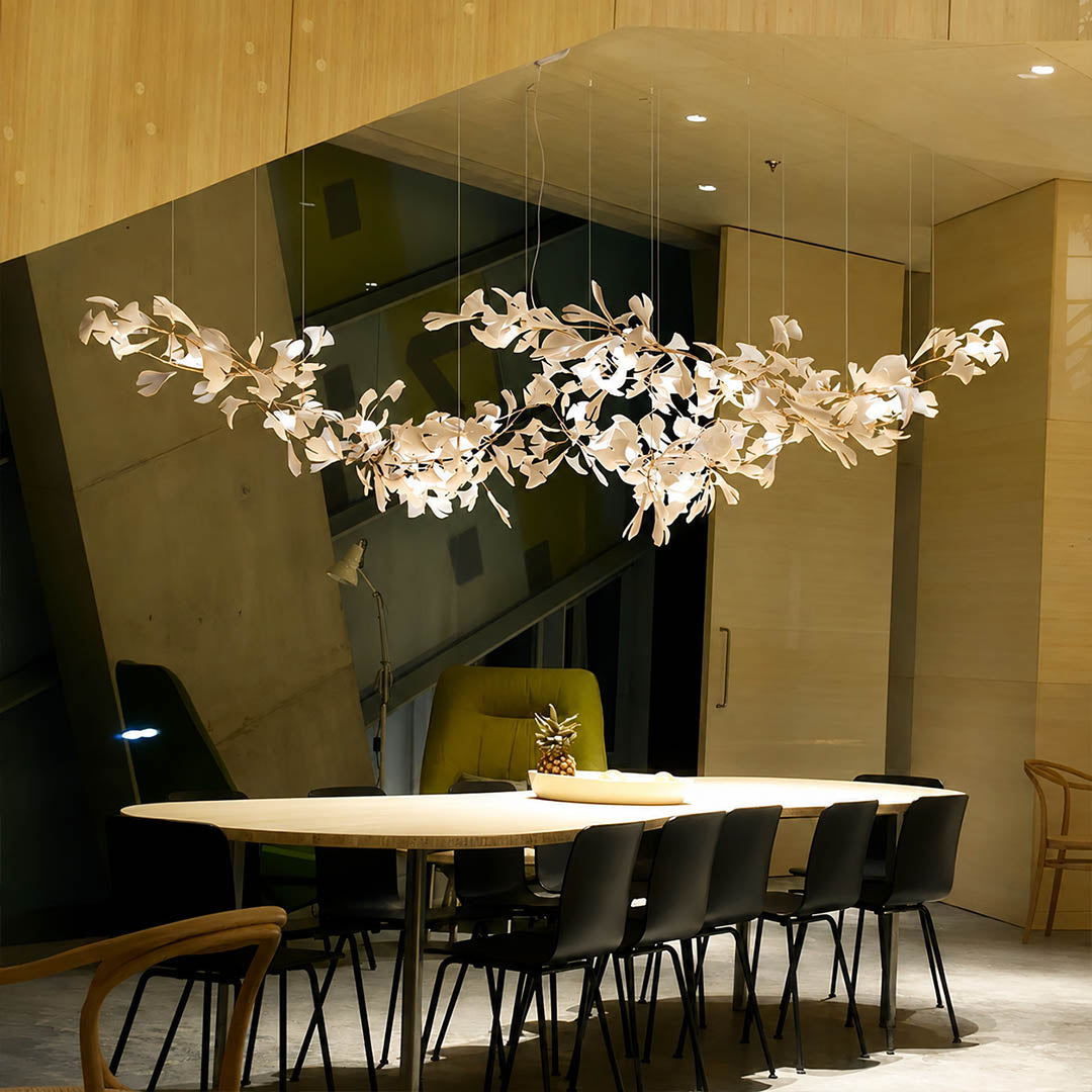 Gingko Chandelier Style H rectangular 118.1 inch executive corporate conference room long table boardroom mid century modern architectural sculptural botanical warm ambient lifestyle interior