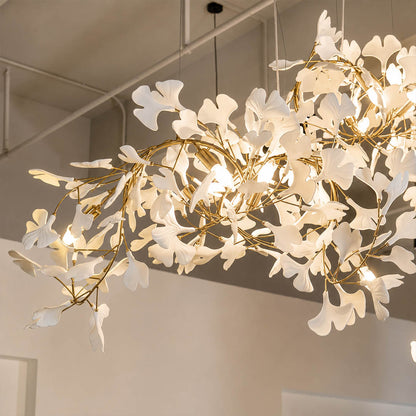 Gingko Chandelier Style I Rose Gold metal frame polished sophisticated warm pink gold finish detail close up architectural