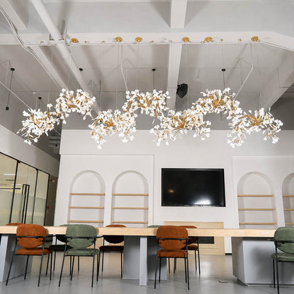 Gingko Chandelier Style I linear vertical 118.1 inch boutique hotel lobby hospitality commercial statement mid century modern architectural botanical warm ambient lifestyle interior