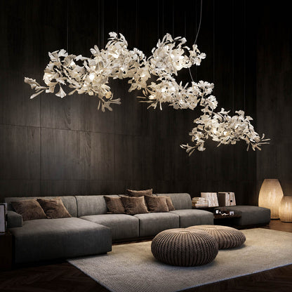 Gingko Chandelier Style I linear vertical 137 inch grand ballroom banquet hall hospitality commercial statement mid century modern architectural sculptural botanical warm ambient lifestyle interior