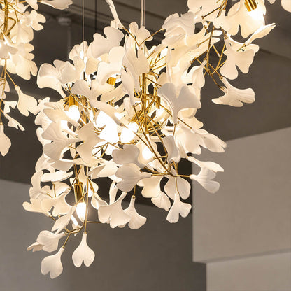 Gingko Chandelier Style I 4 piece composite spliced modular multi light structure junction box installation architectural detail close up