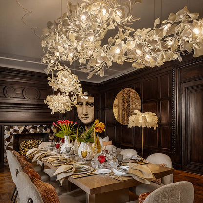 Gingko Chandelier Style I linear vertical 137 inch grand ballroom banquet hall hospitality commercial statement mid century modern architectural sculptural botanical warm ambient lifestyle interior