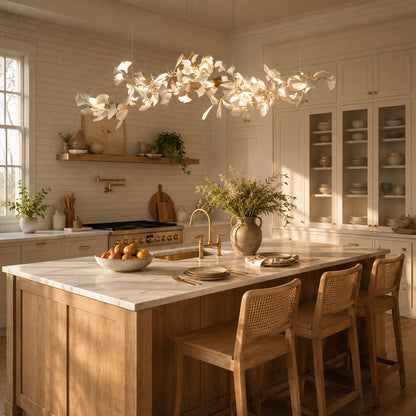 Gingko Chandelier Style J linear 118.1 inch fine dining restaurant private dining 12 seat hospitality commercial mid century modern warm ambient botanical lifestyle interior