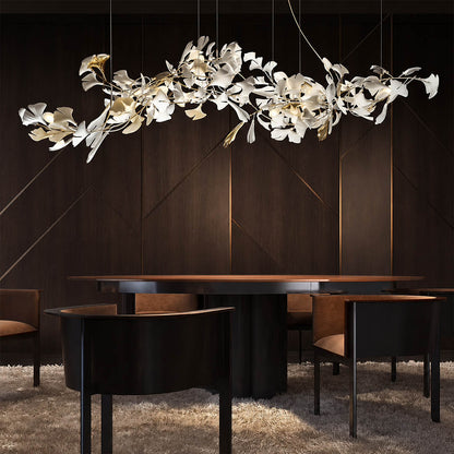 Gingko Chandelier Style J linear 98.4 inch executive corporate conference room long table boardroom mid century modern architectural botanical warm ambient lifestyle interior