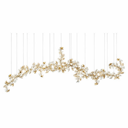 Gingko Chandelier Style J oversized flagship 181.1 inch handcrafted porcelain ginkgo leaves Rose Gold frame ceramic 30 E12 candelabra sockets architectural sculptural mid century hotel lobby atrium commercial white background