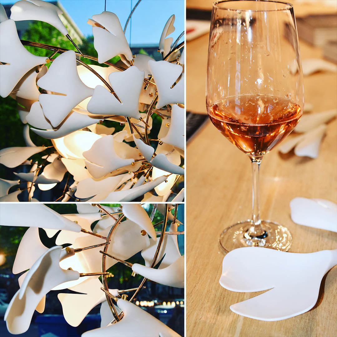 Gingko Chandelier Style J single ceramic hand glazed porcelain ginkgo leaf matte white botanical detail close up craftsmanship