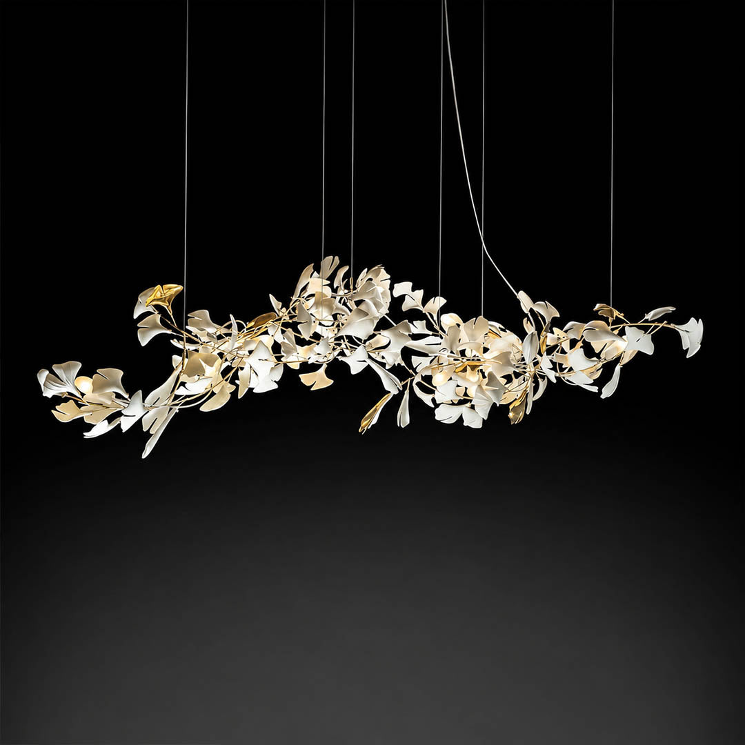 Gingko Chandelier Style J Rose Gold metal frame polished sophisticated warm pink gold finish detail close up architectural
