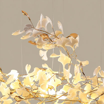 Gingko Chandelier Style K multiple G9 exposed warm bulbs constellation-like point source illumination even distribution detail close up mid century