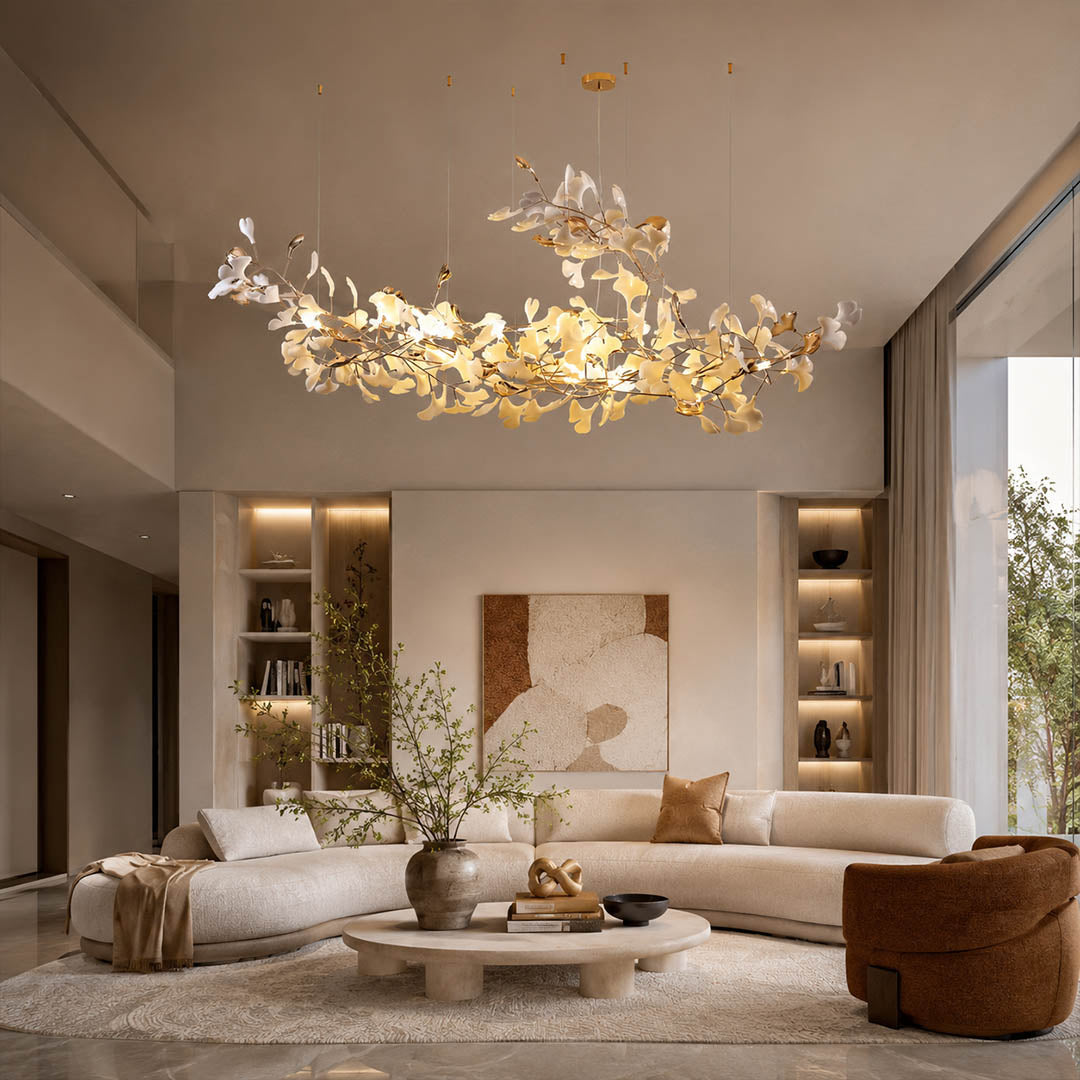 Gingko Chandelier Style K Model A linear horizontal 78.7 inch flat modern home bar counter marble mid century warm ambient statement botanical lifestyle interior