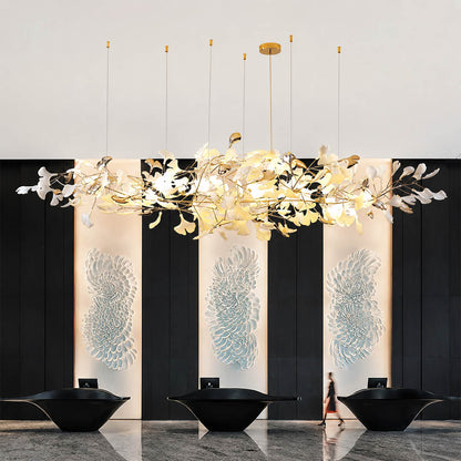 Gingko Chandelier Style K Model B linear horizontal drop 98.4 inch boutique hotel lobby hospitality commercial statement mid century modern botanical warm ambient lifestyle interior
